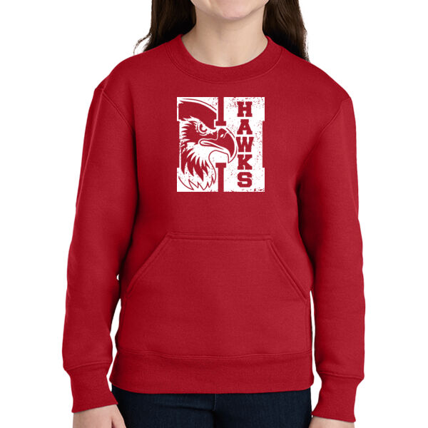 RMS Hawk Head H  - Youth Core Fleece Crewneck Pocket Sweatshirt Thumbnail