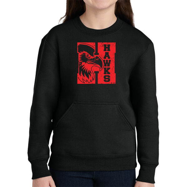 RMS Hawk Head H  - Youth Core Fleece Crewneck Pocket Sweatshirt Thumbnail
